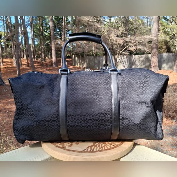VTG Coach XL Signature Black Duffle Carry On Travel Weekender Bag & Toiletry Bag - Picture 5 of 16